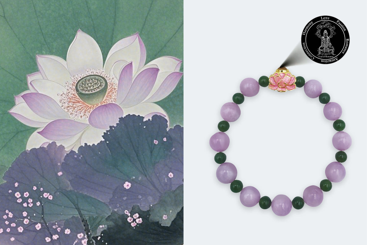 Purple Lepidolite Bracelet with Lotus-Shaped Nano Micro-engraving Projection Stone