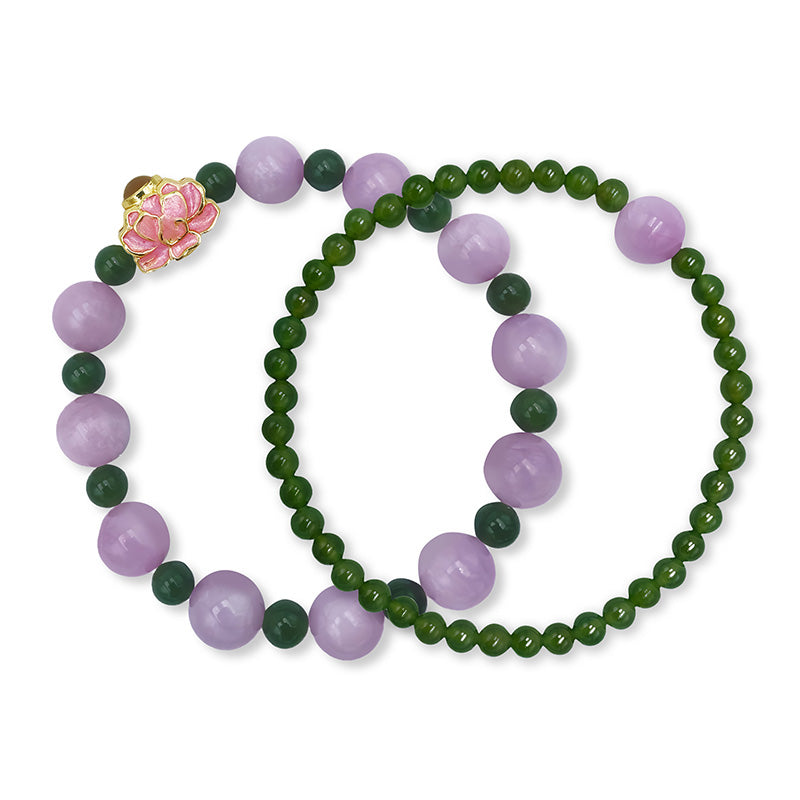 Purple Lepidolite Bracelet with Lotus-Shaped Nano Micro-engraving Projection Stone