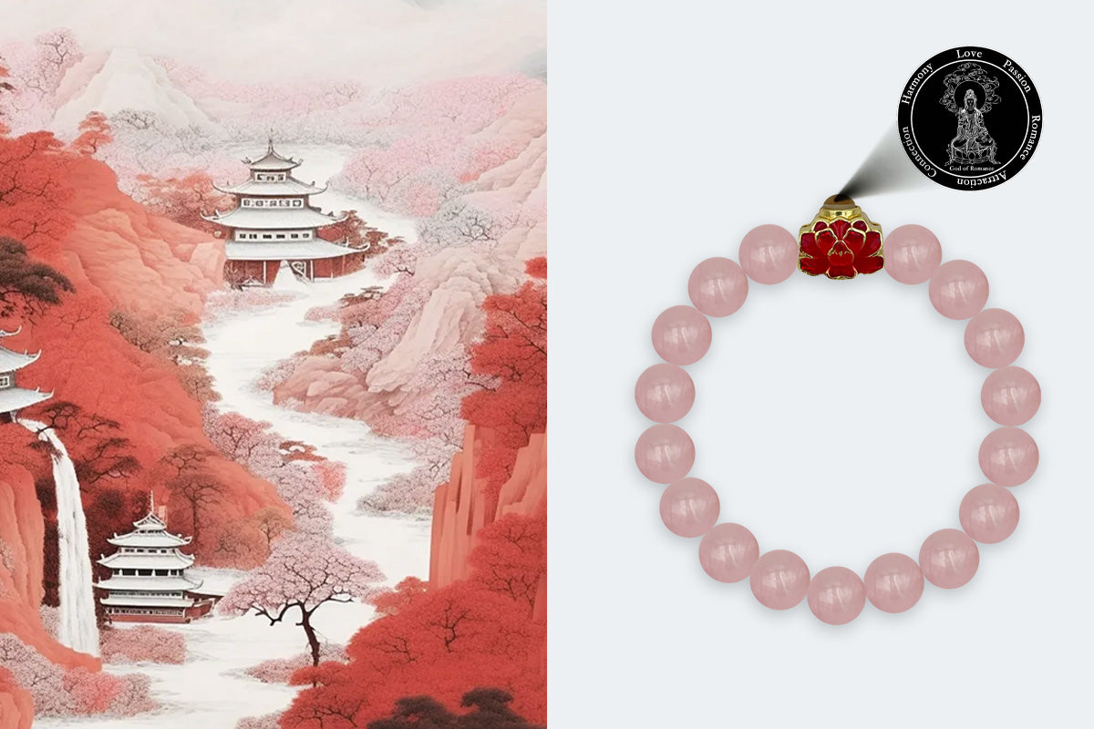 Rose Quartz Bracelet with Red Lotus Nano Micro-engraving Projection Stone