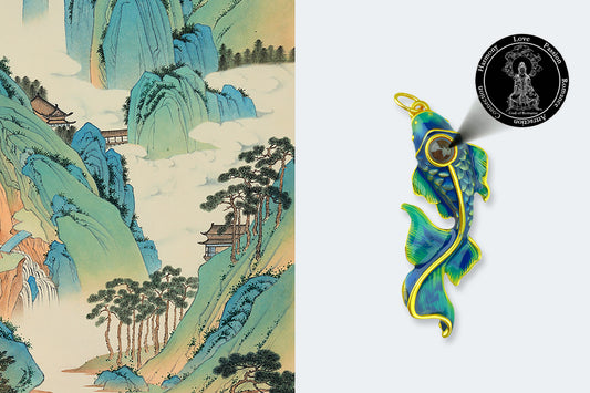 Green Koi Nano Micro-engraving Projection Stone