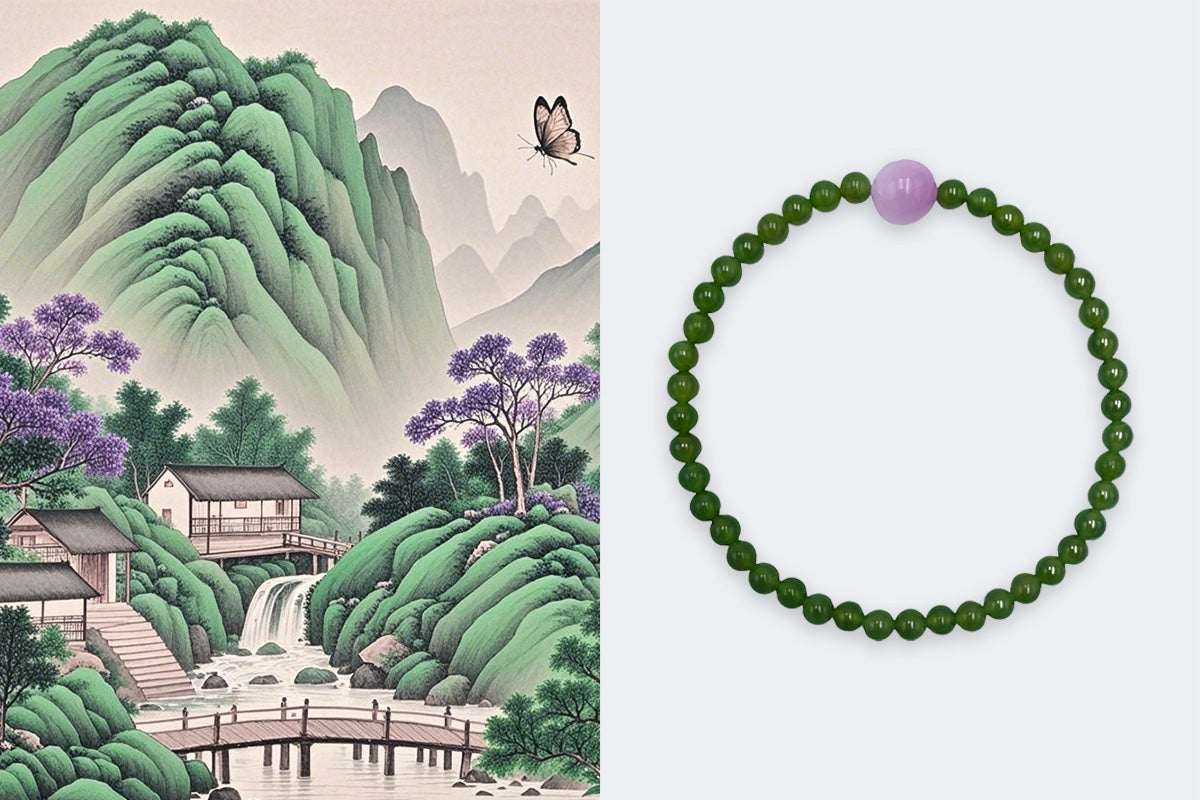 Purple Lepidolite Bracelet with Lotus-Shaped Nano Micro-engraving Projection Stone