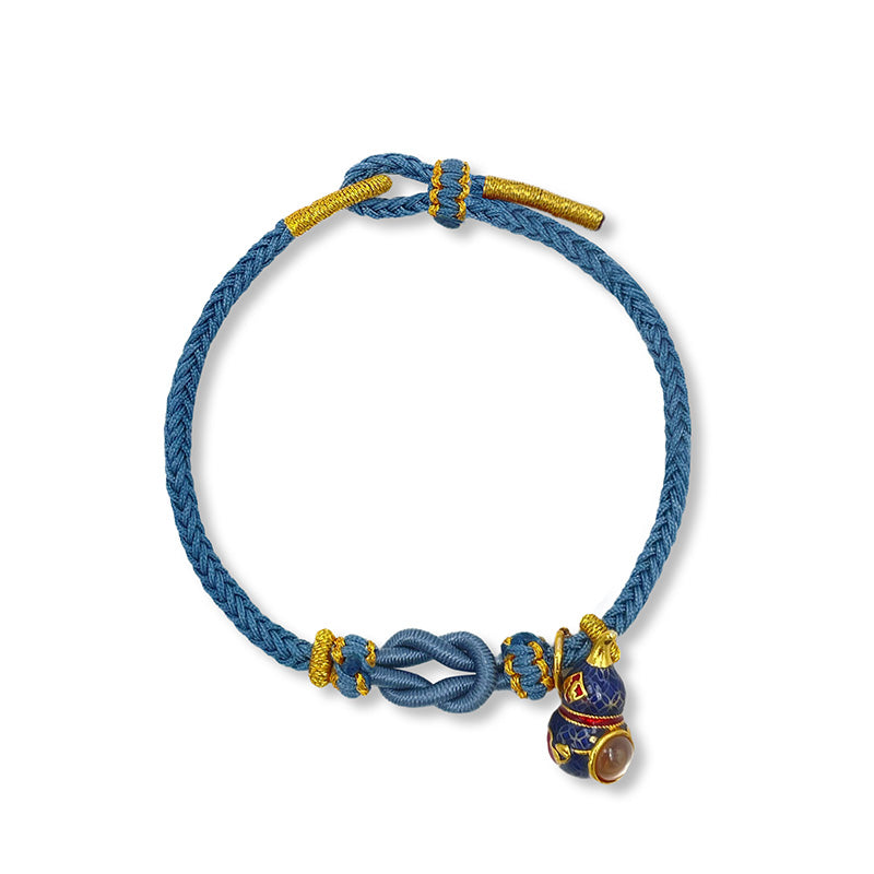 Blue Handwoven Satin Bracelet with Gourd-Shaped Nano Micro-engraving Projection Stone
