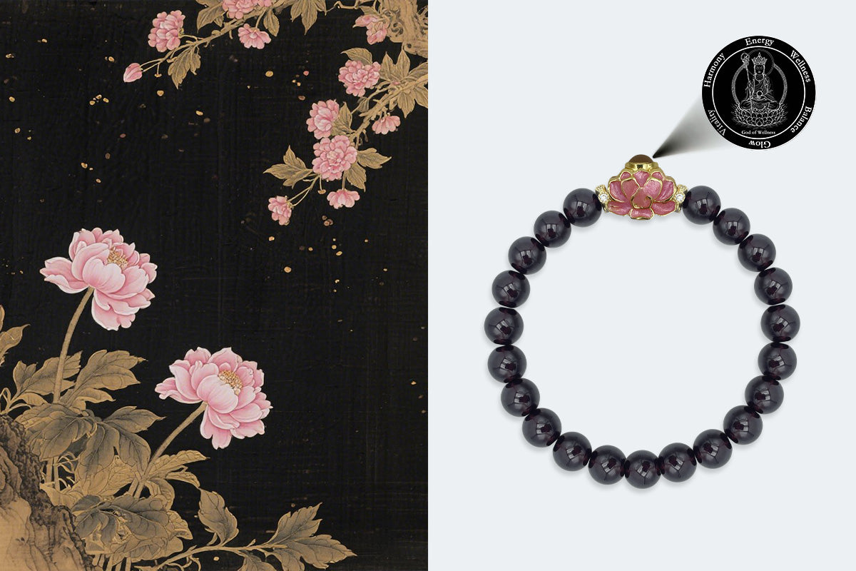 Black Tourmaline Bracelet with Lotus-Shaped Nano Micro-engraving Projection Stone