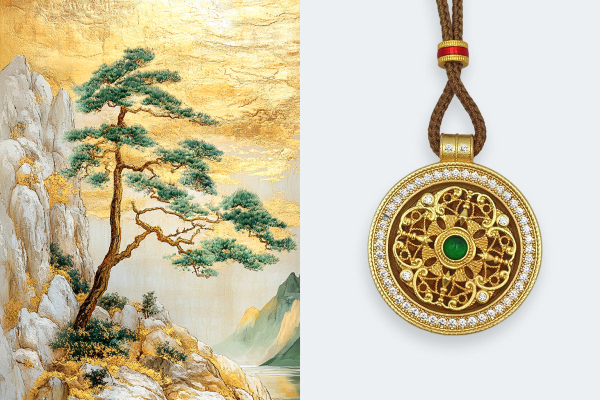 Four-Blessings Rotatable Amulet Necklace – Coffee Braided Cord