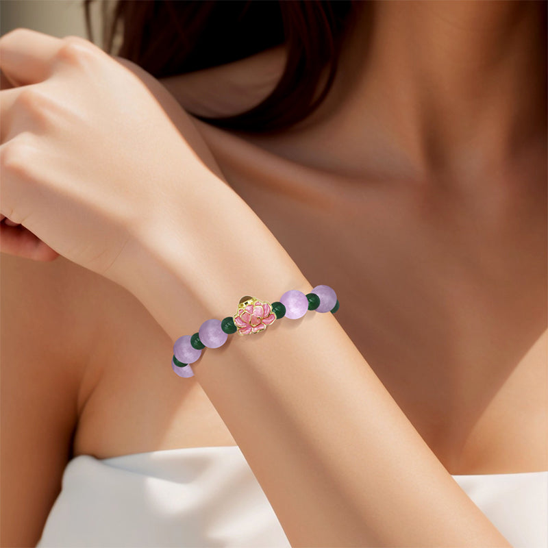 Purple Lepidolite Bracelet with Lotus-Shaped Nano Micro-engraving Projection Stone