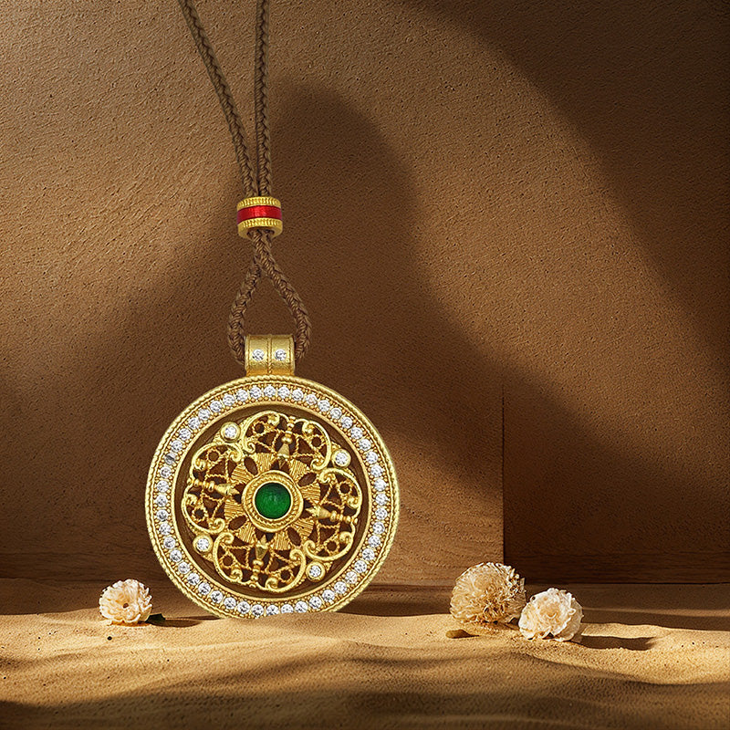 Four-Blessings Rotatable Amulet Necklace – Coffee Braided Cord
