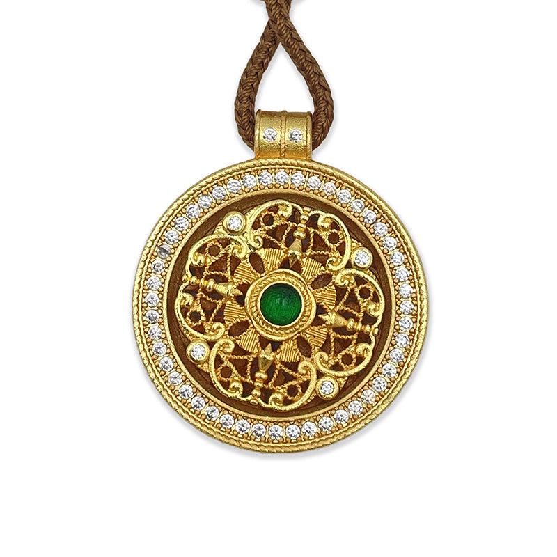 Four-Blessings Rotatable Amulet Necklace – Coffee Braided Cord