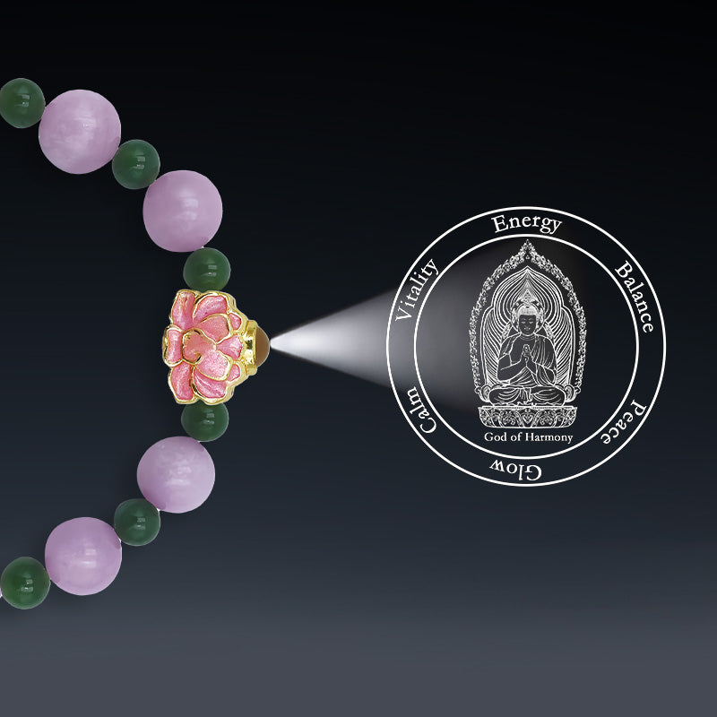 Purple Lepidolite Bracelet with Lotus-Shaped Nano Micro-engraving Projection Stone
