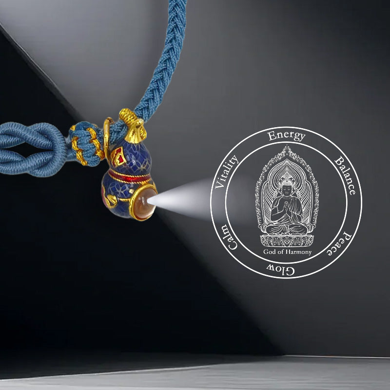 Blue Handwoven Satin Bracelet with Gourd-Shaped Nano Micro-engraving Projection Stone