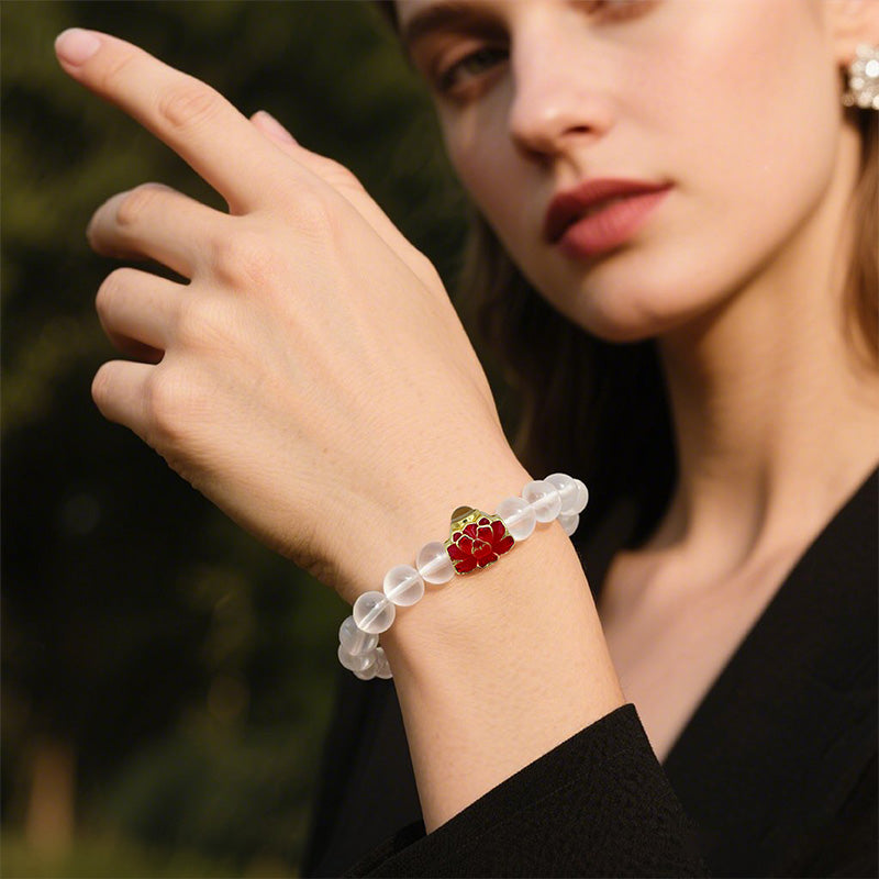 Clear Quartz Bracelet with Lotus-Shaped Nano Micro-engraving Projection Stone