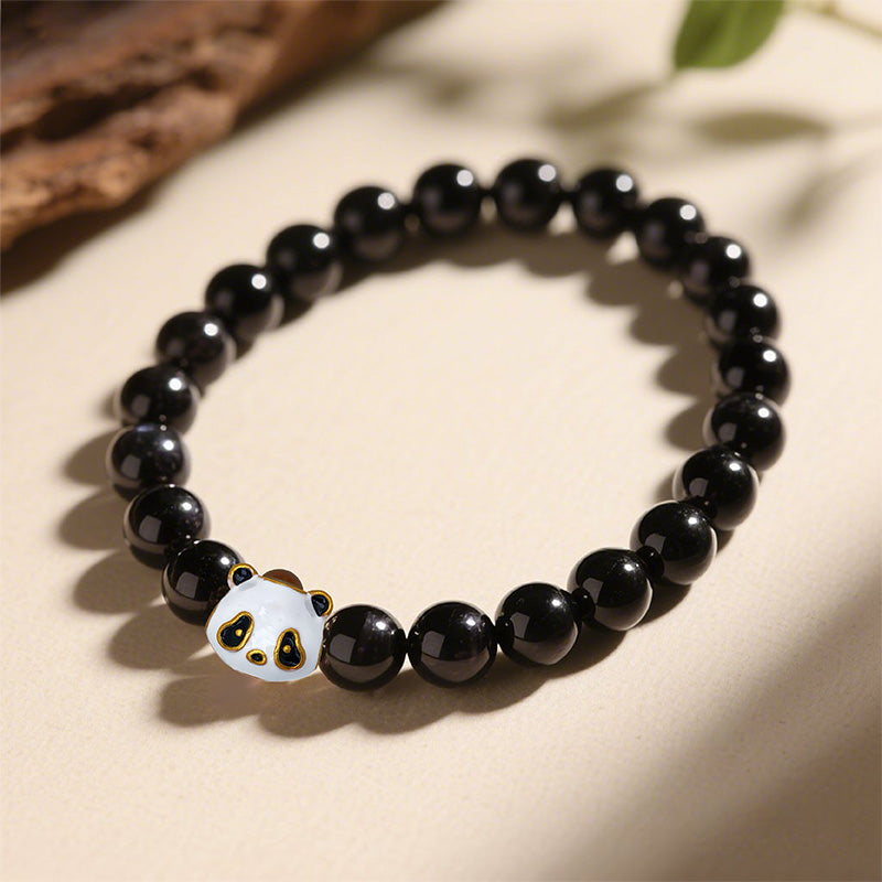 Black Tourmaline Bracelet with Panda-Shaped Nano Micro-engraving Projection Stone