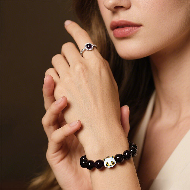 Black Tourmaline Bracelet with Panda-Shaped Nano Micro-engraving Projection Stone