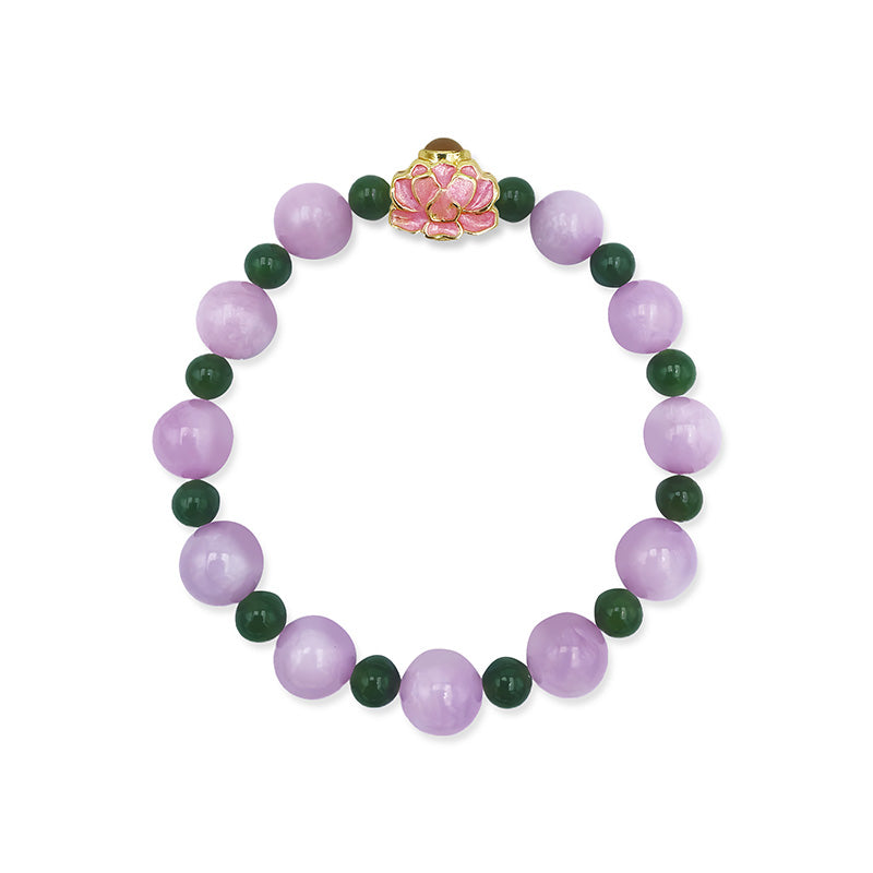 Purple Lepidolite Bracelet with Lotus-Shaped Nano Micro-engraving Projection Stone