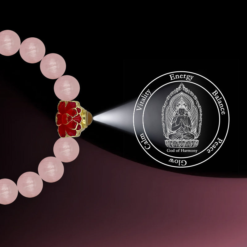 Rose Quartz Bracelet with Red Lotus Nano Micro-engraving Projection Stone