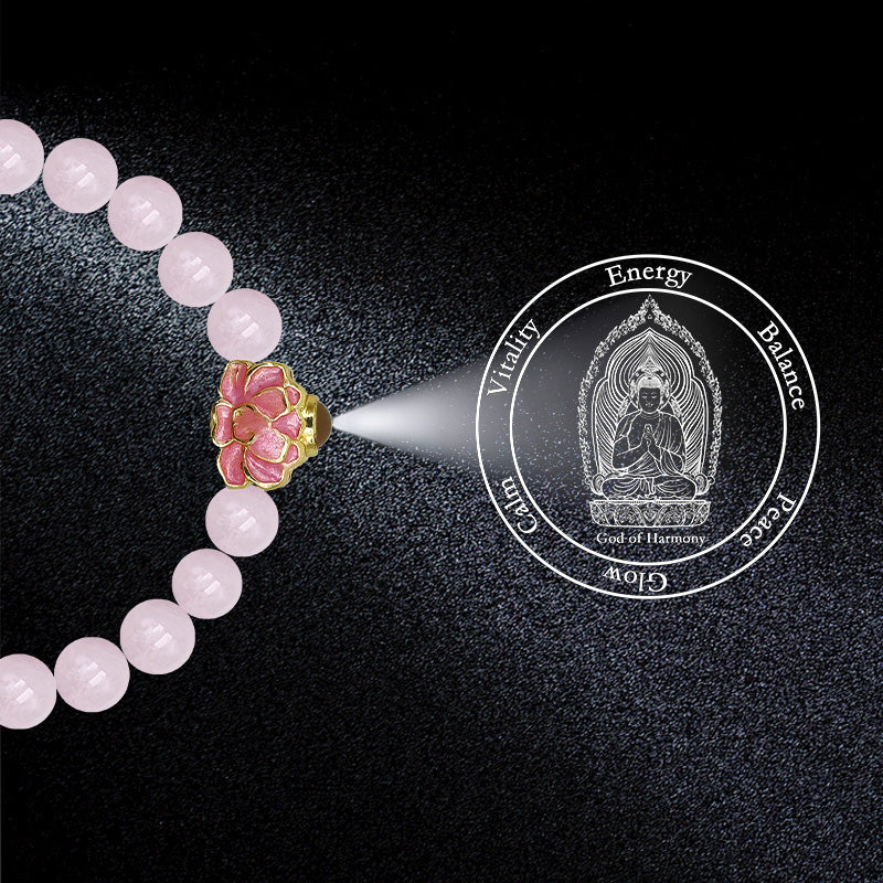 Rose Quartz Bracelet with Pink Lotus Nano Micro-engraving Projection Stone