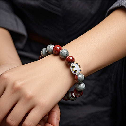 Bloodstone Bracelet with Panda-Shaped Nano Micro-engraving Projection Stone