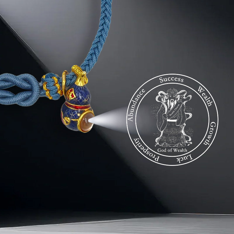 Blue Handwoven Satin Bracelet with Gourd-Shaped Nano Micro-engraving Projection Stone