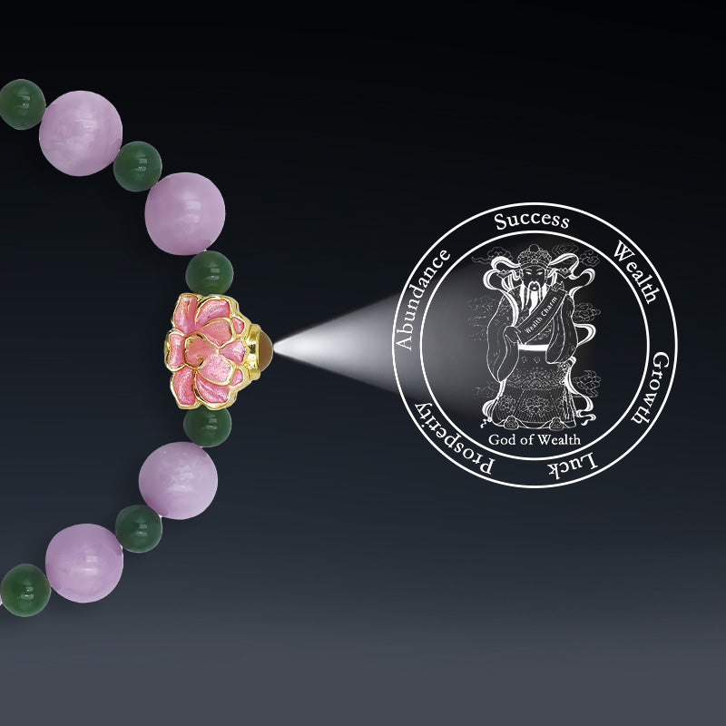 Purple Lepidolite Bracelet with Lotus-Shaped Nano Micro-engraving Projection Stone