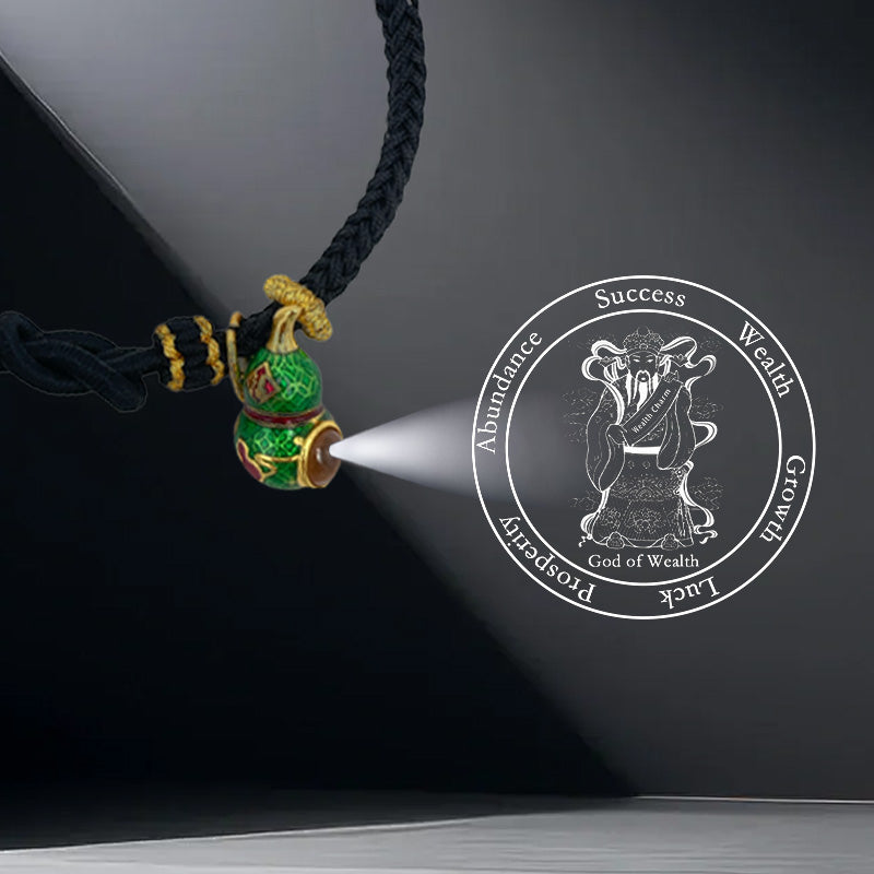 Black Handwoven Satin Bracelet with Gourd-Shaped Nano Micro-engraving Projection Stone
