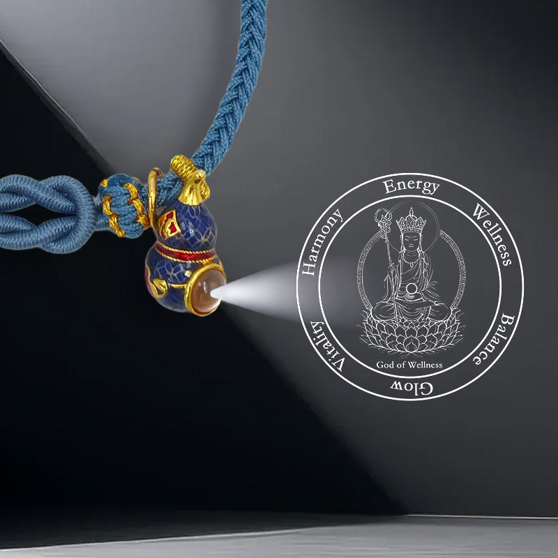 Blue Handwoven Satin Bracelet with Gourd-Shaped Nano Micro-engraving Projection Stone