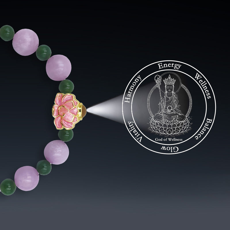 Purple Lepidolite Bracelet with Lotus-Shaped Nano Micro-engraving Projection Stone