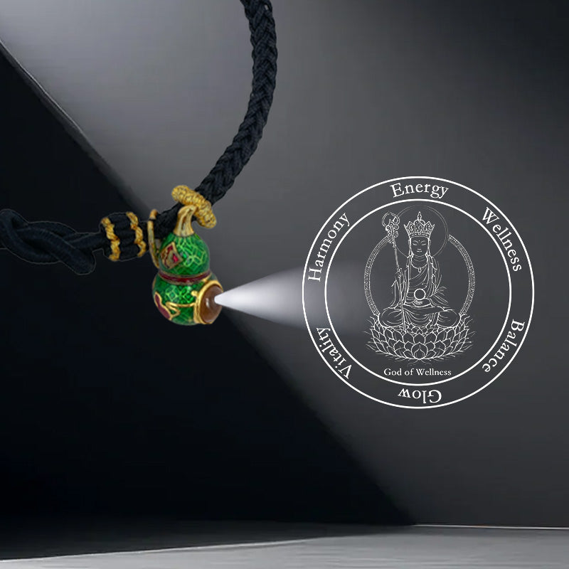 Black Handwoven Satin Bracelet with Gourd-Shaped Nano Micro-engraving Projection Stone