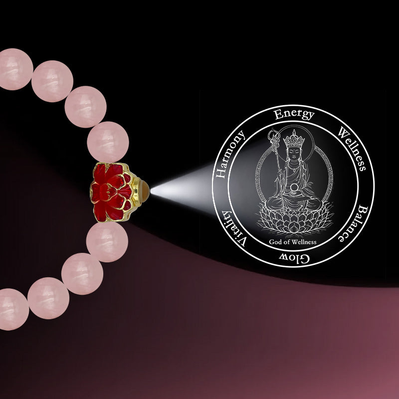 Rose Quartz Bracelet with Red Lotus Nano Micro-engraving Projection Stone