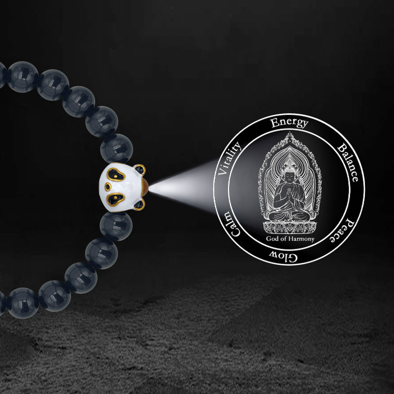 Black Tourmaline Bracelet with Panda-Shaped Nano Micro-engraving Projection Stone