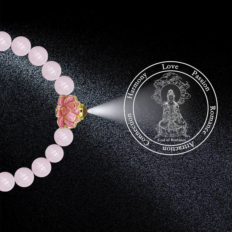 Rose Quartz Bracelet with Pink Lotus Nano Micro-engraving Projection Stone
