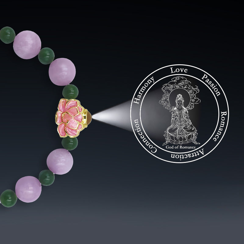 Purple Lepidolite Bracelet with Lotus-Shaped Nano Micro-engraving Projection Stone
