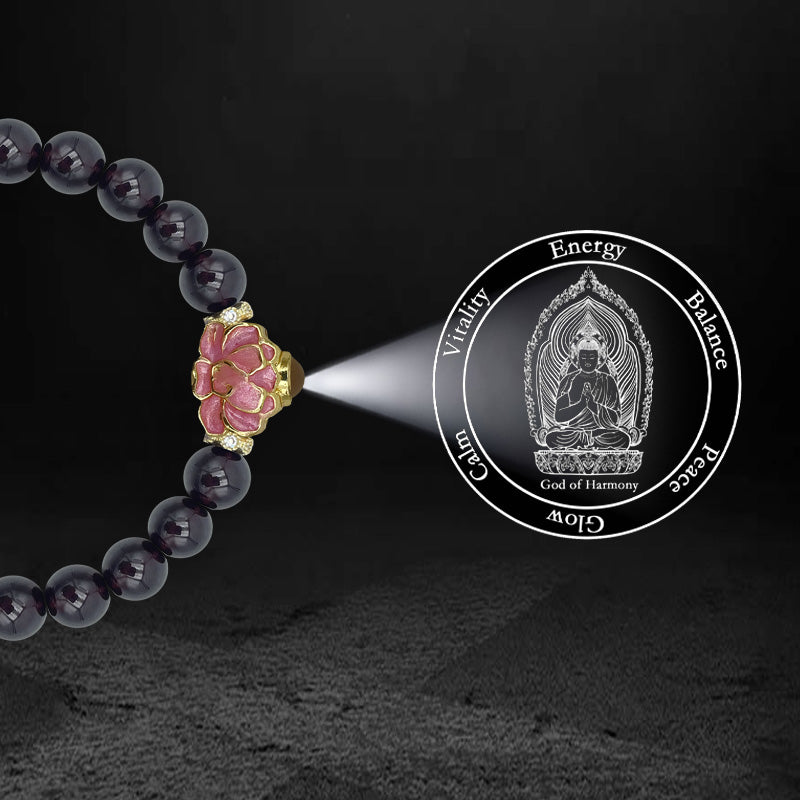 Black Tourmaline Bracelet with Lotus-Shaped Nano Micro-engraving Projection Stone