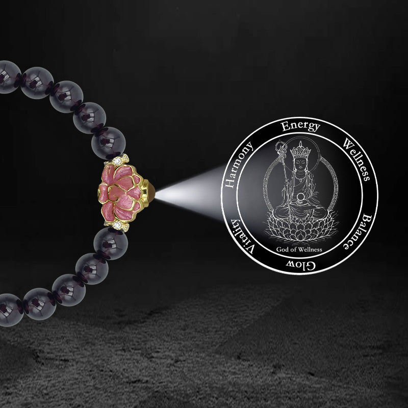 Black Tourmaline Bracelet with Lotus-Shaped Nano Micro-engraving Projection Stone