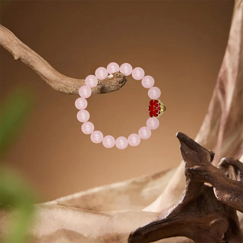 Rose Quartz Bracelet with Red Lotus Nano Micro-engraving Projection Stone