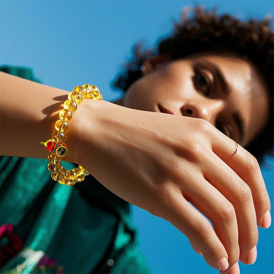 Yellow Crystal Bracelet with Gourd-Shaped Nano Micro-engraving Projection Stone