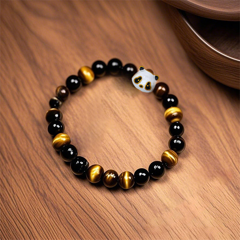 Tiger Eye Bracelet with Panda Nano Micro-engraving Projection Stone