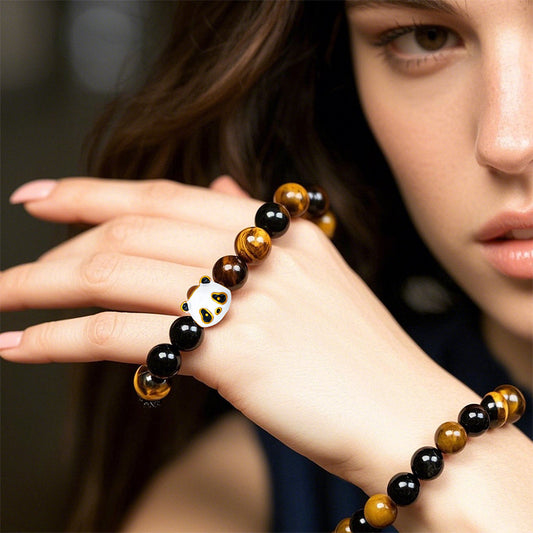 Tiger Eye Bracelet with Panda Nano Micro-engraving Projection Stone