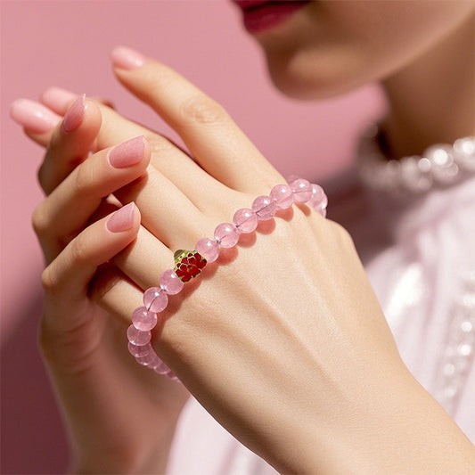 Rose Quartz Bracelet with Red Lotus Nano Micro-engraving Projection Stone