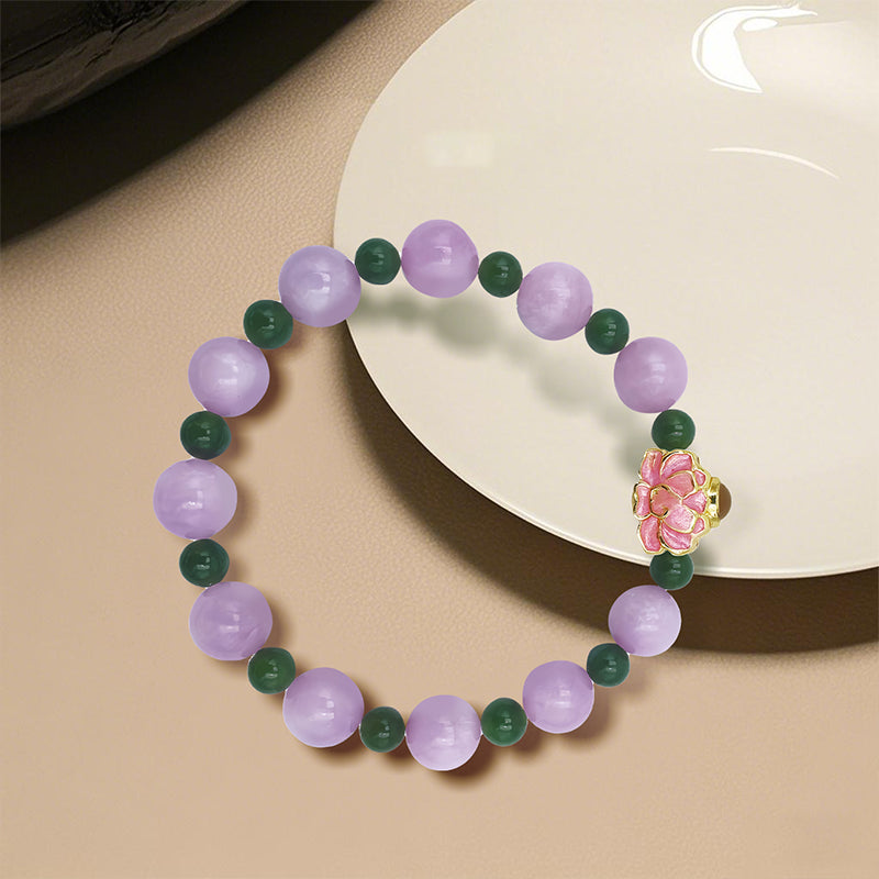 Purple Lepidolite Bracelet with Lotus-Shaped Nano Micro-engraving Projection Stone