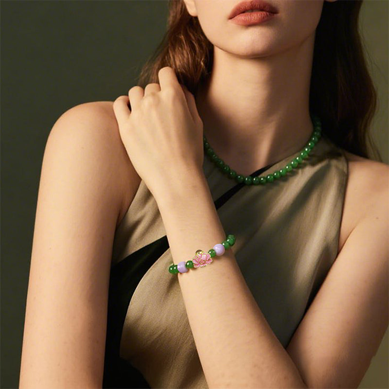 Purple Lepidolite Bracelet with Lotus-Shaped Nano Micro-engraving Projection Stone