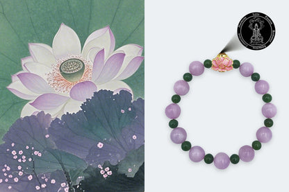 Purple Lepidolite Bracelet with Lotus-Shaped Nano Micro-engraving Projection Stone