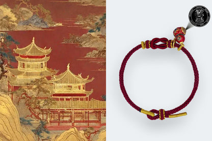 Red Handwoven Satin Bracelet with Gourd-Shaped Nano Micro-engraving Projection Stone