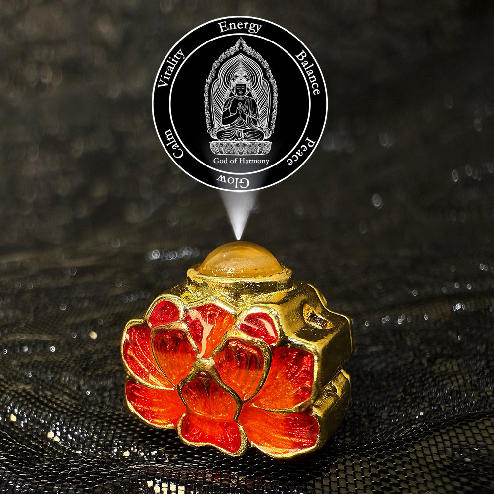 Zencle Red Lotus Guardian Projection Stone Bead - Spiritual Protection Charm