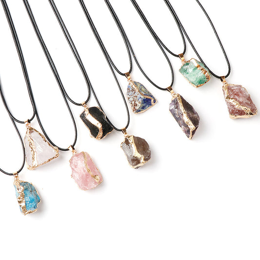 Natural Crystal Pendant with Gold-Plated Edges