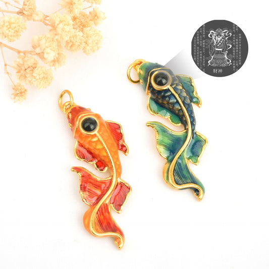 Koi Nano Micro-engraving Sand Gold Projection Stone Peace Amulet Zodiac Guardian Pendant Accessory