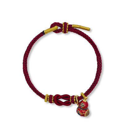 Red Handwoven Satin Bracelet with Gourd-Shaped Nano Micro-engraving Projection Stone