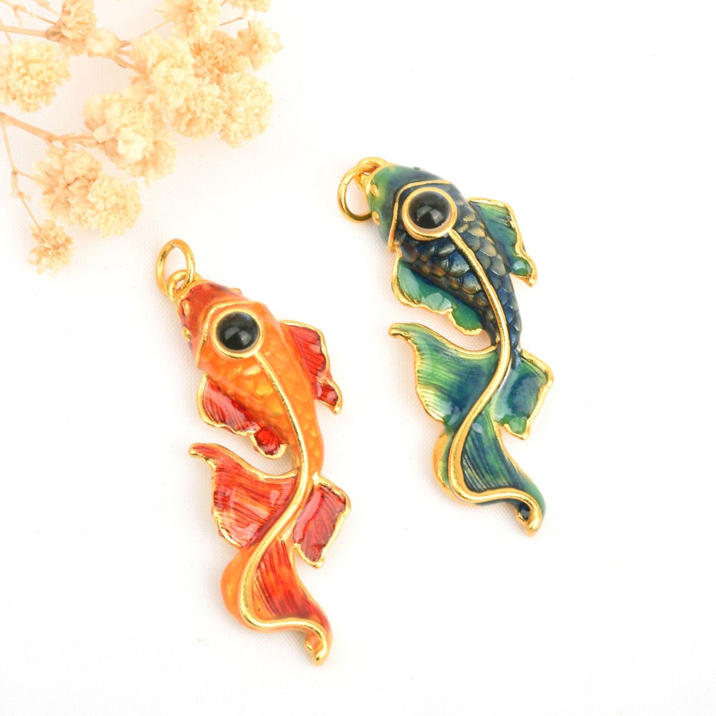 Koi Nano Micro-engraving Sand Gold Projection Stone Peace Amulet Zodiac Guardian Pendant Accessory