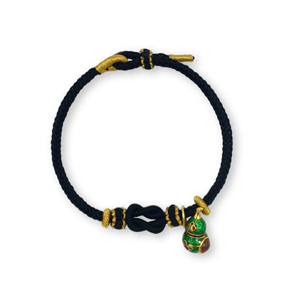 Black Handwoven Satin Bracelet with Gourd-Shaped Nano Micro-engraving Projection Stone
