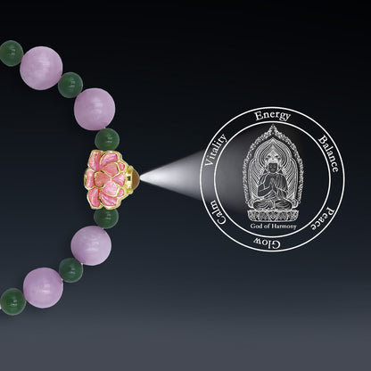 Purple Lepidolite Bracelet with Lotus-Shaped Nano Micro-engraving Projection Stone