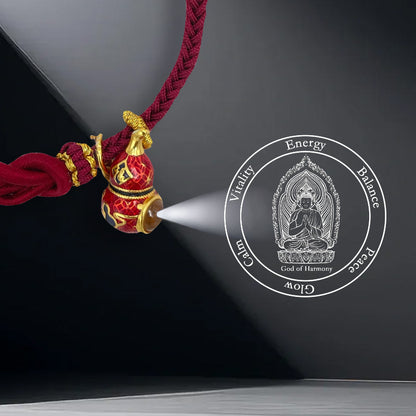 Red Handwoven Satin Bracelet with Gourd-Shaped Nano Micro-engraving Projection Stone