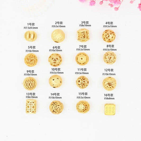 Random 6 Items - Ancient Gold Hollow Bead with 'Fu' Character – Wealth and Blessing Beads for DIY Jewelry